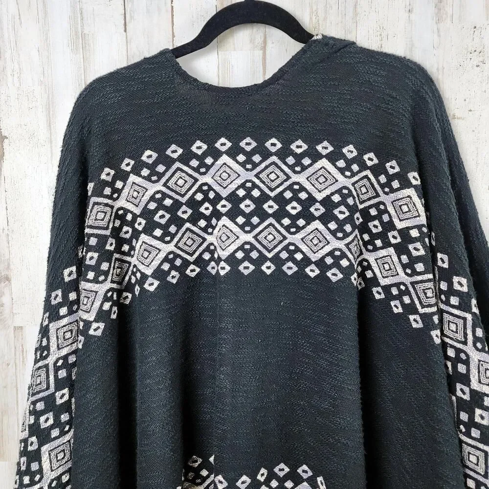 Mossimo Supply Co Aztec Print Fringed Poncho Sweater Black Size S/M - Picture 9 of 11